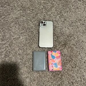Silver Glitter Phone Case with Gray and Pink Accessory Covers